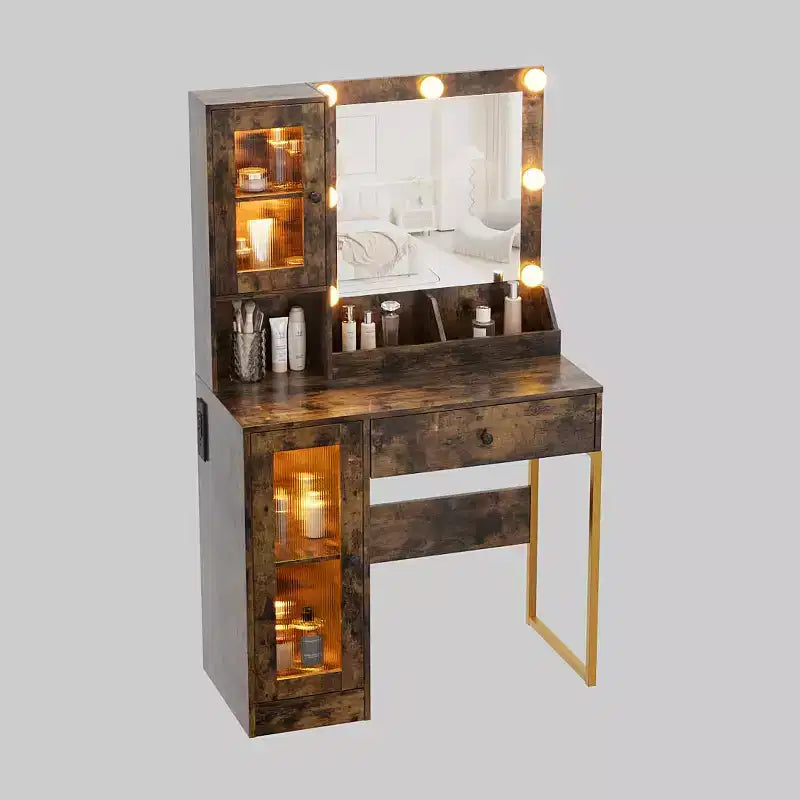Toeletta da trucco con luci a LED e specchio, grande toeletta da 33 W con cassetto grande, mobile contenitore, toeletta per camera da letto