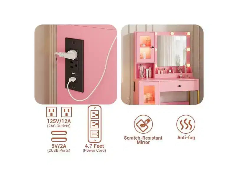 Toeletta da trucco con luci a LED e specchio, grande toeletta da 33 W con cassetto grande, mobile contenitore, toeletta per camera da letto
