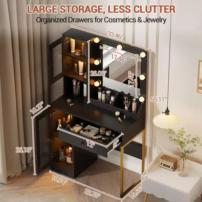 Toeletta da trucco con luci a LED e specchio, grande toeletta da 33 W con cassetto grande, mobile contenitore, toeletta per camera da letto
