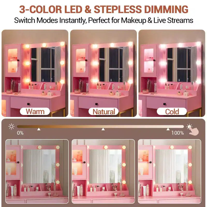 Toeletta da trucco con luci a LED e specchio, grande toeletta da 33 W con cassetto grande, mobile contenitore, toeletta per camera da letto