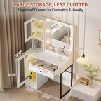 Toeletta da trucco con luci a LED e specchio, grande toeletta da 33 W con cassetto grande, mobile contenitore, toeletta per camera da letto