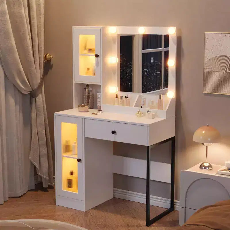 Toeletta da trucco con luci a LED e specchio, grande toeletta da 33 W con cassetto grande, mobile contenitore, toeletta per camera da letto