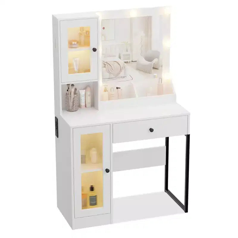 Toeletta da trucco con luci a LED e specchio, grande toeletta da 33 W con cassetto grande, mobile contenitore, toeletta per camera da letto