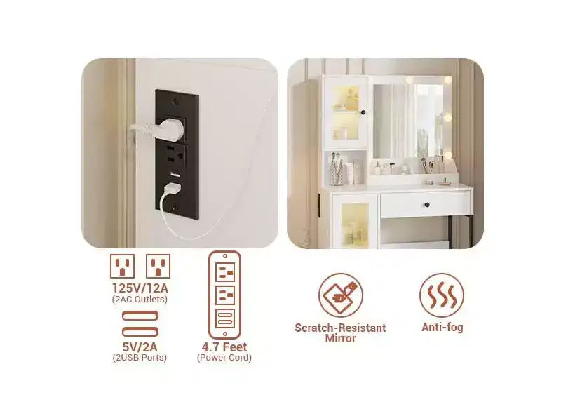 Toeletta da trucco con luci a LED e specchio, grande toeletta da 33 W con cassetto grande, mobile contenitore, toeletta per camera da letto
