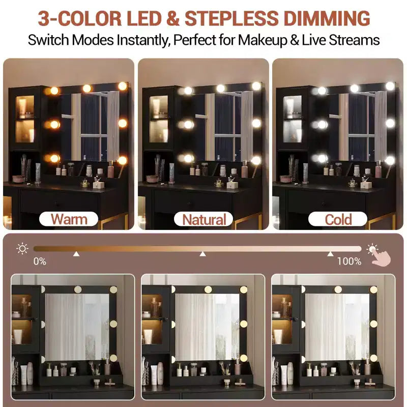Toeletta da trucco con luci a LED e specchio, grande toeletta da 33 W con cassetto grande, mobile contenitore, toeletta per camera da letto