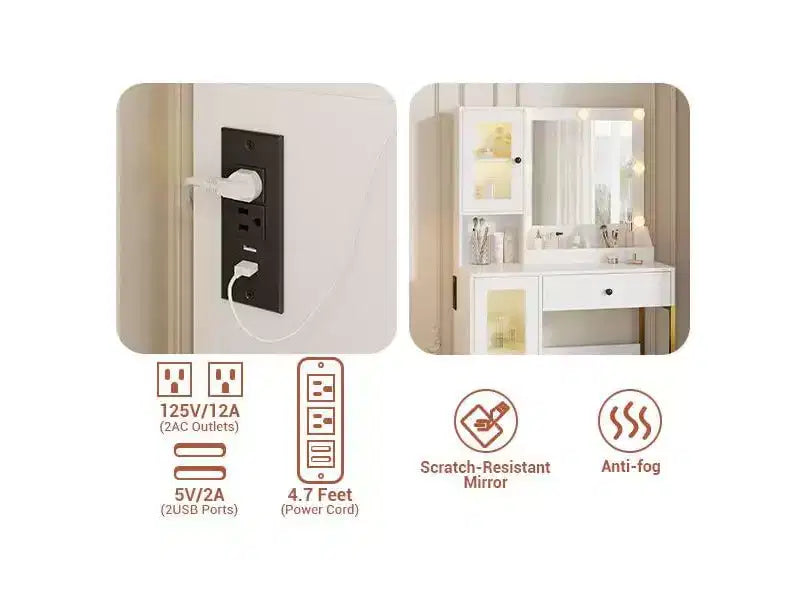Toeletta da trucco con luci a LED e specchio, grande toeletta da 33 W con cassetto grande, mobile contenitore, toeletta per camera da letto