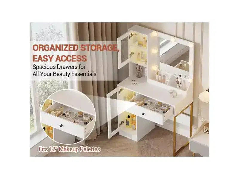 Toeletta da trucco con luci a LED e specchio, grande toeletta da 33 W con cassetto grande, mobile contenitore, toeletta per camera da letto
