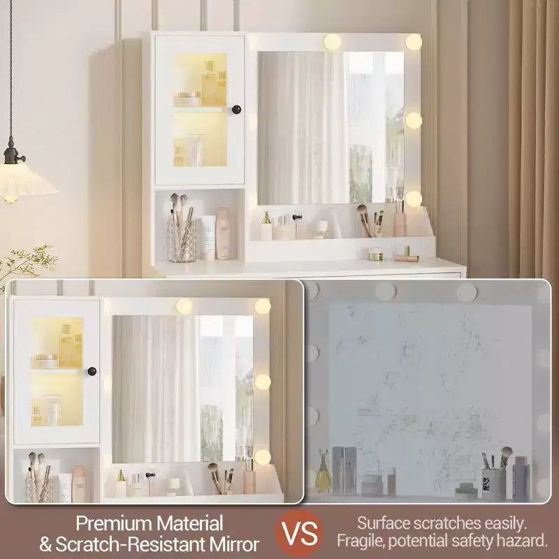 Toeletta da trucco con luci a LED e specchio, grande toeletta da 33 W con cassetto grande, mobile contenitore, toeletta per camera da letto
