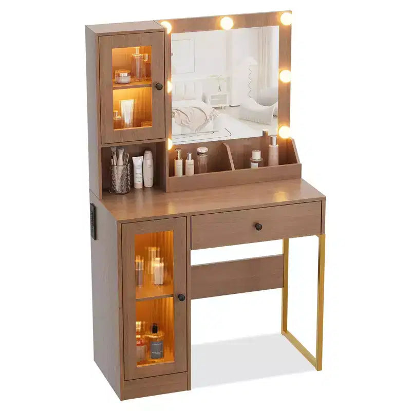 Toeletta da trucco con luci a LED e specchio, grande toeletta da 33 W con cassetto grande, mobile contenitore, toeletta per camera da letto