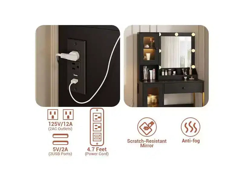 Toeletta da trucco con luci a LED e specchio, grande toeletta da 33 W con cassetto grande, mobile contenitore, toeletta per camera da letto