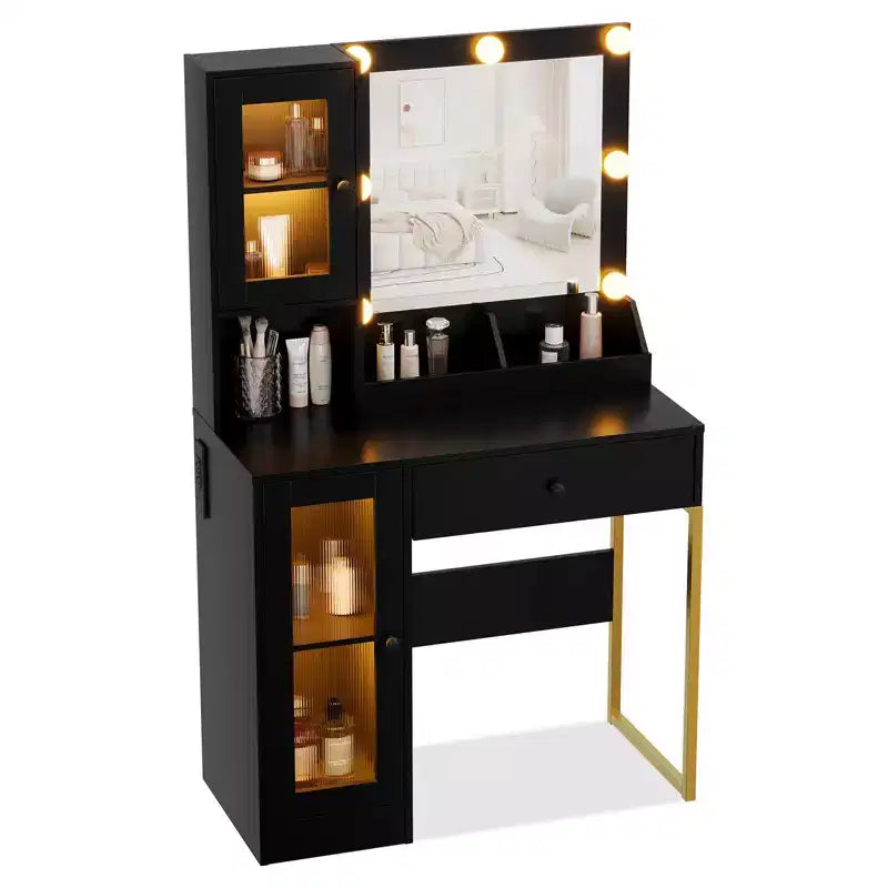 Toeletta da trucco con luci a LED e specchio, grande toeletta da 33 W con cassetto grande, mobile contenitore, toeletta per camera da letto
