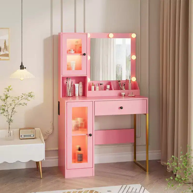 Toeletta da trucco con luci a LED e specchio, grande toeletta da 33 W con cassetto grande, mobile contenitore, toeletta per camera da letto