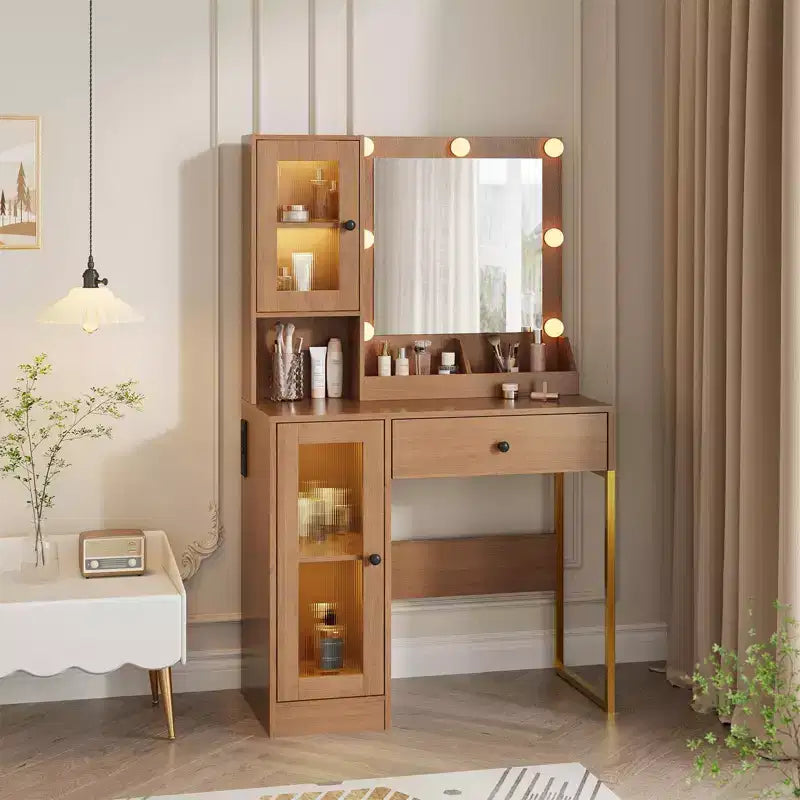 Toeletta da trucco con luci a LED e specchio, grande toeletta da 33 W con cassetto grande, mobile contenitore, toeletta per camera da letto