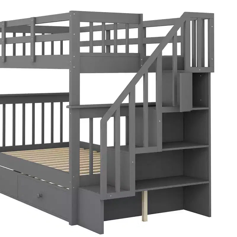 Whisen Letto a castello singolo su singolo con letto estraibile e scaletta, Spazio di archiviazione massimizzato