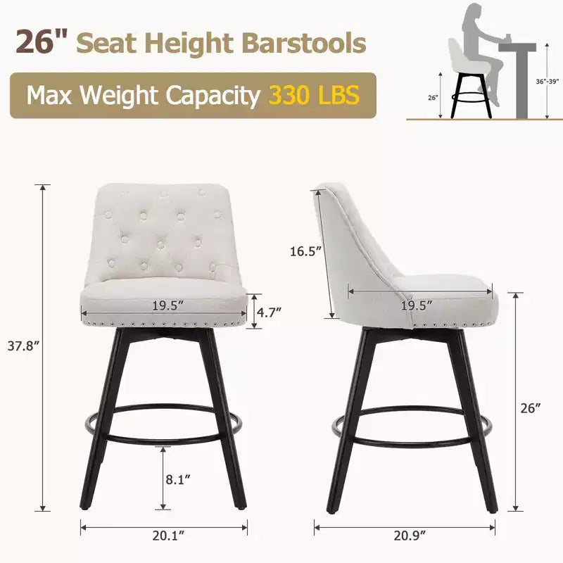 Set di 2 moderni sgabelli da bar girevoli, sedie da bar da 26" con schienale e gambe in legno, sgabelli da cucina imbottiti per cucina, sala da pranzo