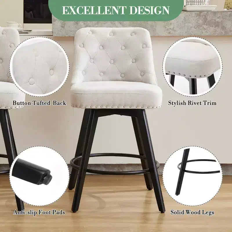 Set di 2 moderni sgabelli da bar girevoli, sedie da bar da 26" con schienale e gambe in legno, sgabelli da cucina imbottiti per cucina, sala da pranzo
