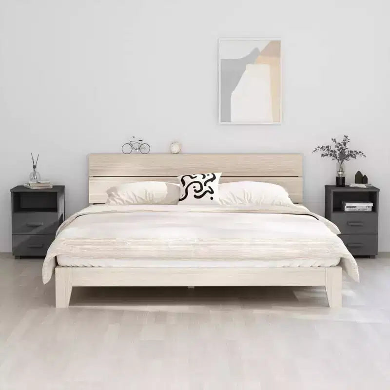 Bedside Cabinet Set of 2 Dark Grey Solid pine wood, MDF Medium