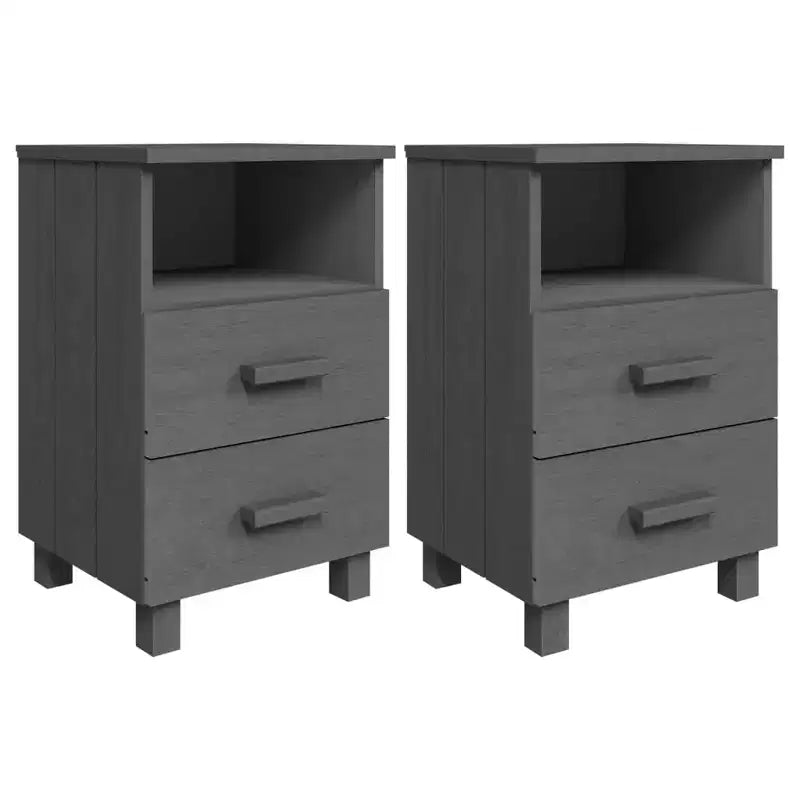 Comodino set da 2 Grigio scuro Legno massello di pino, MDF Medio