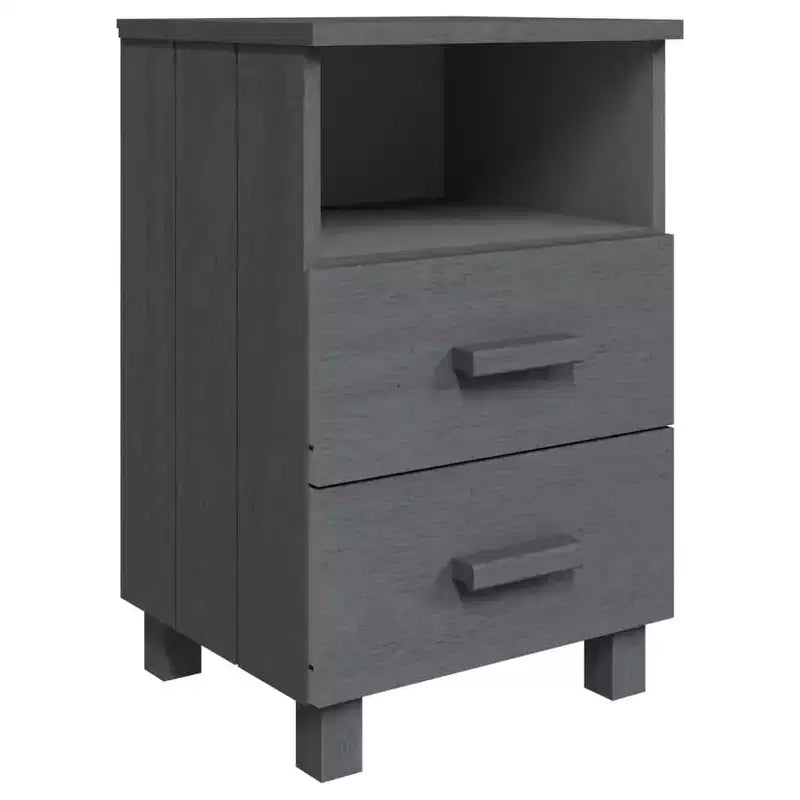Comodino set da 2 Grigio scuro Legno massello di pino, MDF Medio