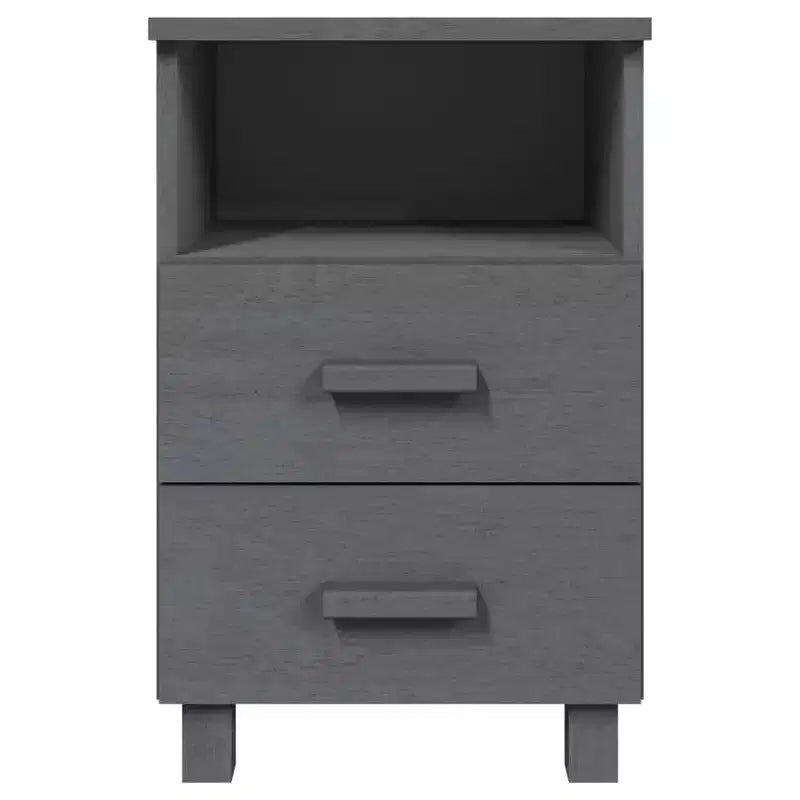 Comodino set da 2 Grigio scuro Legno massello di pino, MDF Medio