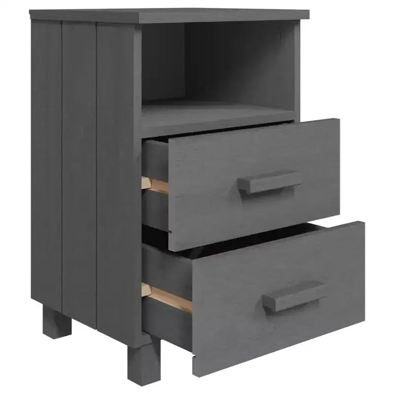 Comodino set da 2 Grigio scuro Legno massello di pino, MDF Medio