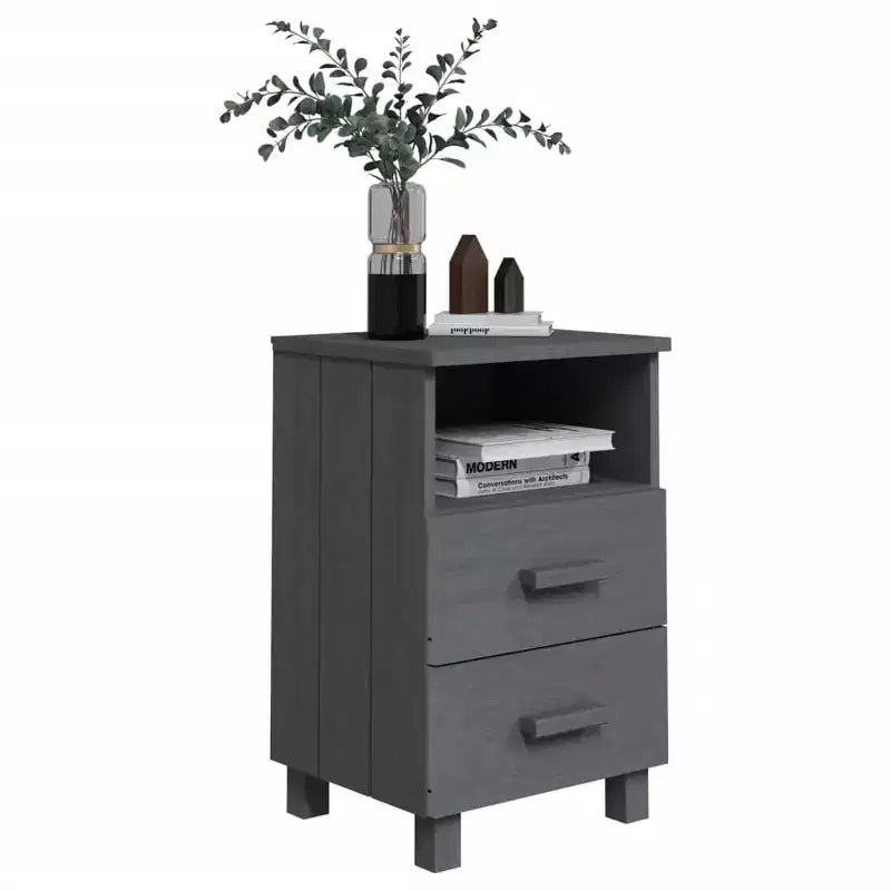 Comodino set da 2 Grigio scuro Legno massello di pino, MDF Medio