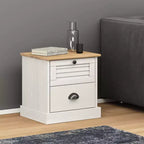 Bedside Cabinet White Solid Pine Wood, Engineered Wood, Metal
