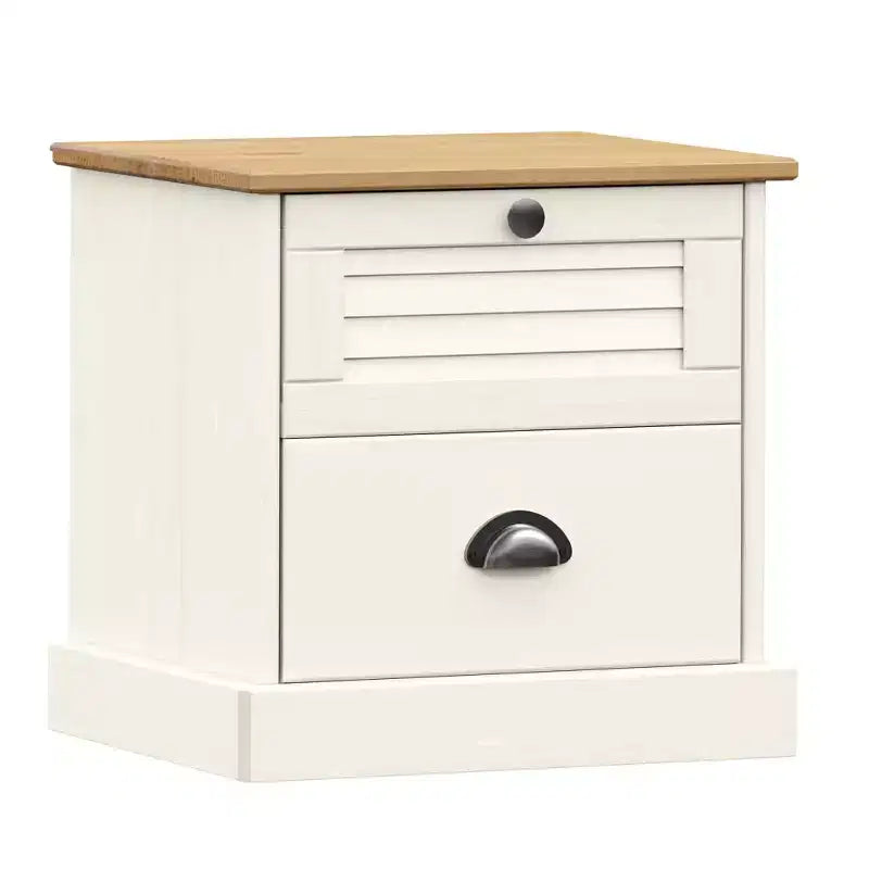 Comodino Bianco in Legno Massello di Pino, Legno Ingegnerizzato, Metallo