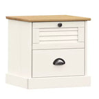 Comodino Bianco in Legno Massello di Pino, Legno Ingegnerizzato, Metallo