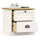 Comodino Bianco in Legno Massello di Pino, Legno Ingegnerizzato, Metallo
