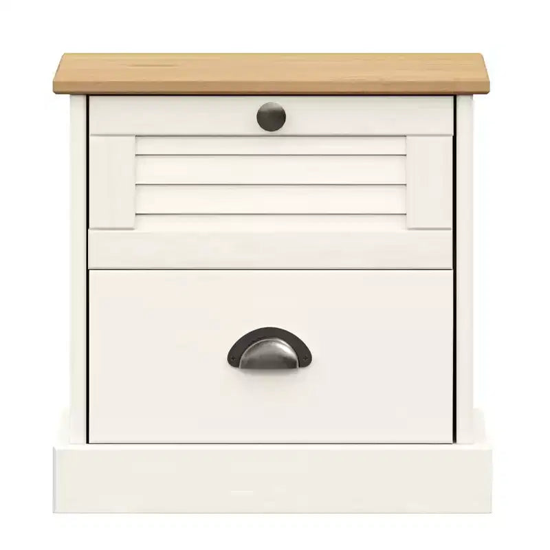 Comodino Bianco in Legno Massello di Pino, Legno Ingegnerizzato, Metallo