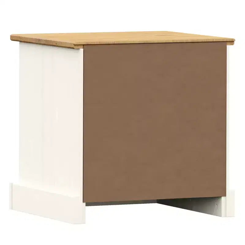 Comodino Bianco in Legno Massello di Pino, Legno Ingegnerizzato, Metallo