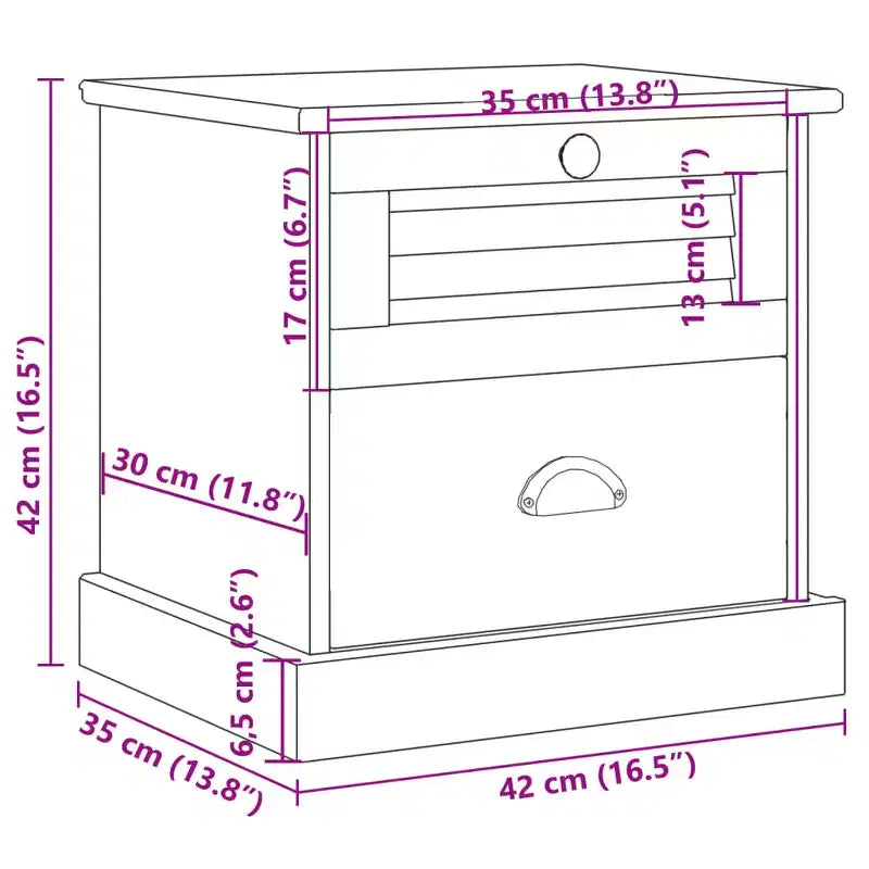 Comodino Bianco in Legno Massello di Pino, Legno Ingegnerizzato, Metallo