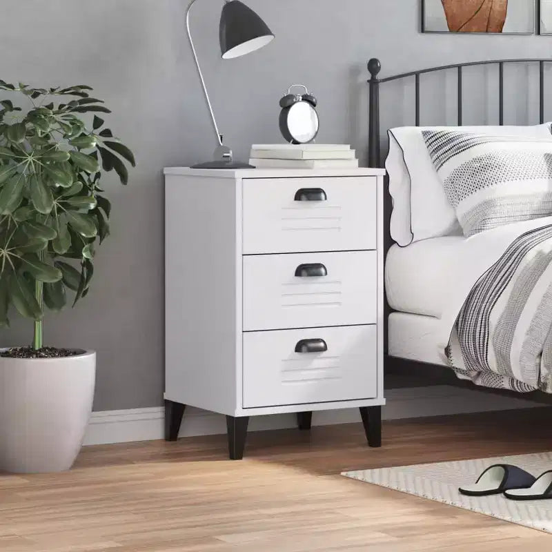Comodino Legno multistrato bianco, maniglie in plastica Piccolo