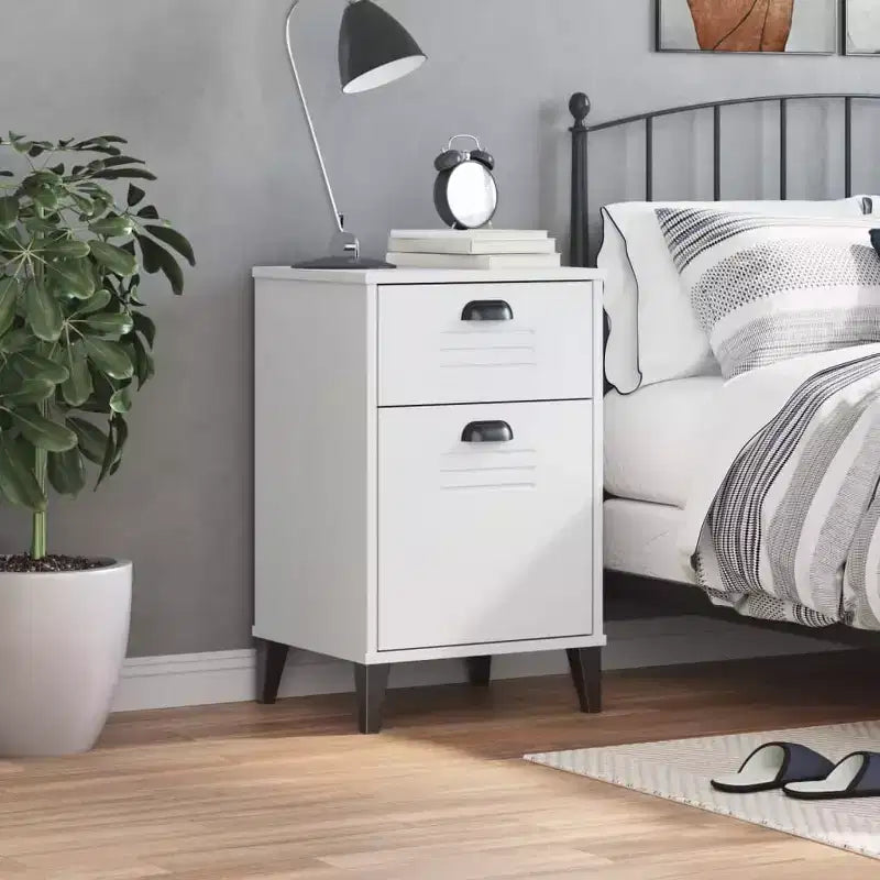 Comodino in legno composito bianco, plastica, comodino medio