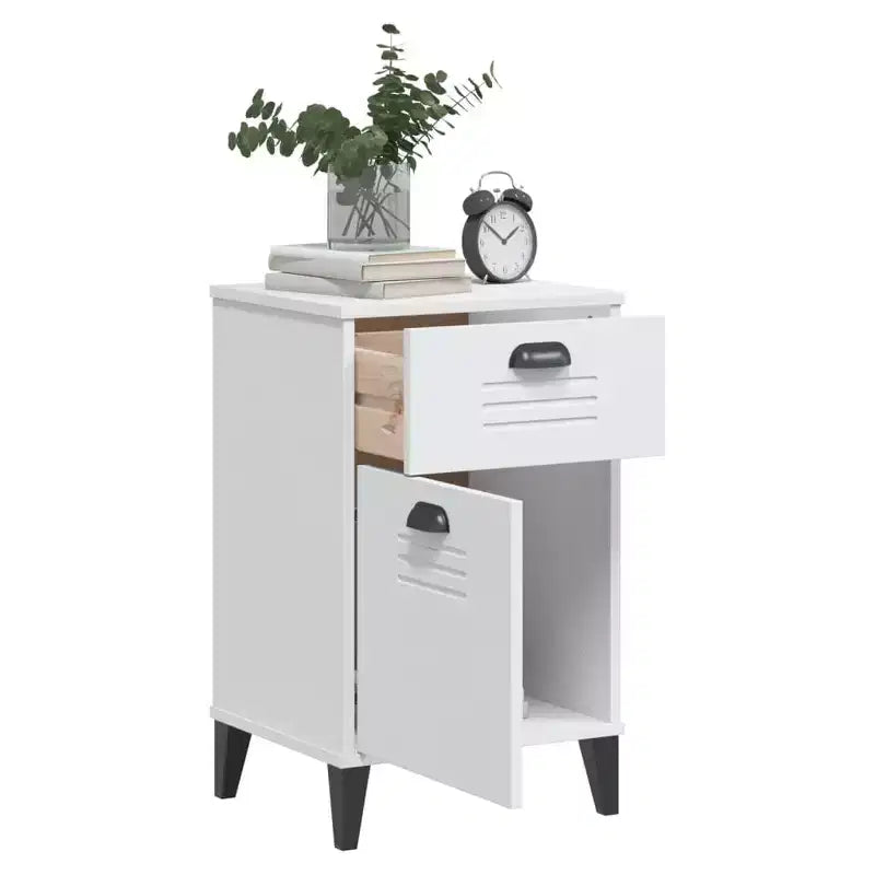 Comodino in legno composito bianco, plastica, comodino medio