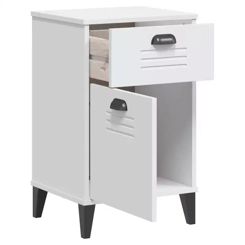Comodino in legno composito bianco, plastica, comodino medio