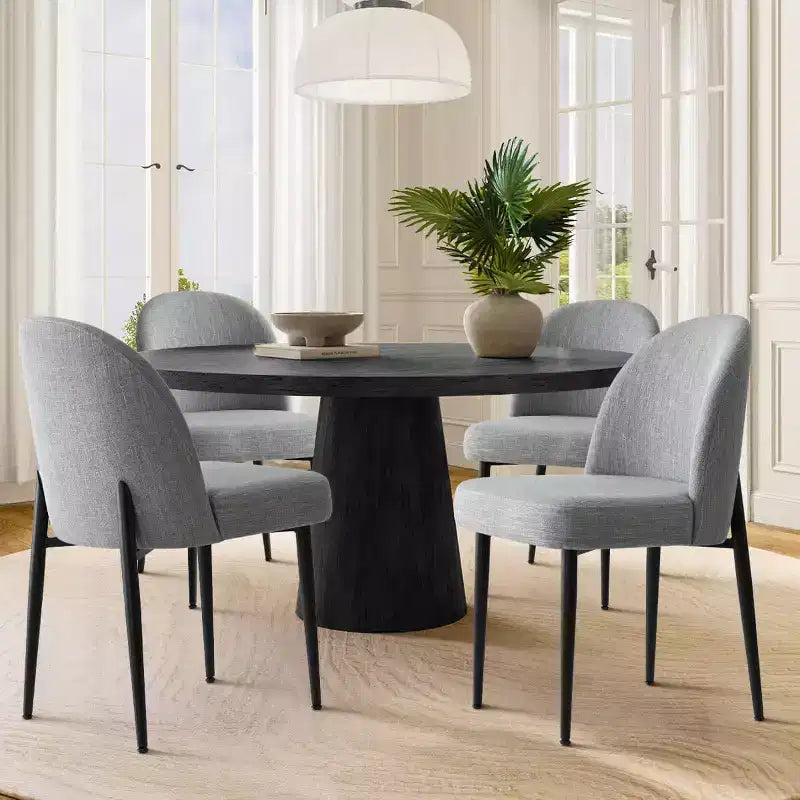 Set di 4 sedie da pranzo imbottite senza braccioli, sedie laterali in tessuto misto lino con gambe in metallo, sedie moderne per cucina e sala da pranzo - Panipeachy