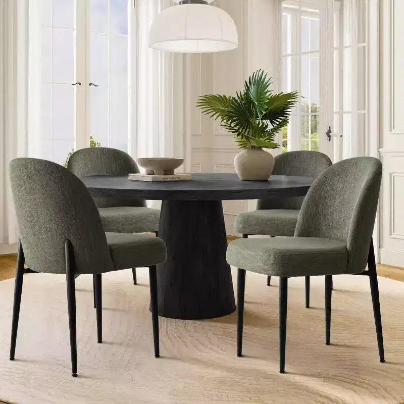 Set di 4 sedie da pranzo imbottite senza braccioli, sedie laterali in tessuto misto lino con gambe in metallo, sedie moderne per cucina e sala da pranzo - Panipeachy