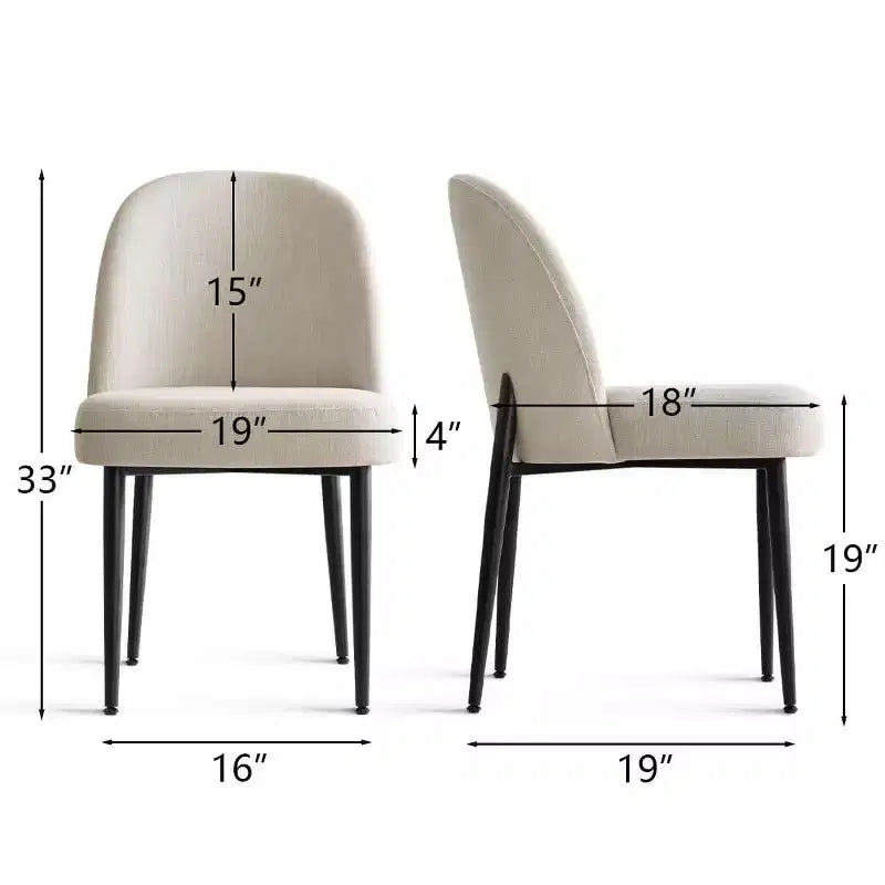 Set di 4 sedie da pranzo imbottite senza braccioli, sedie laterali in tessuto misto lino con gambe in metallo, sedie moderne per cucina e sala da pranzo - Panipeachy
