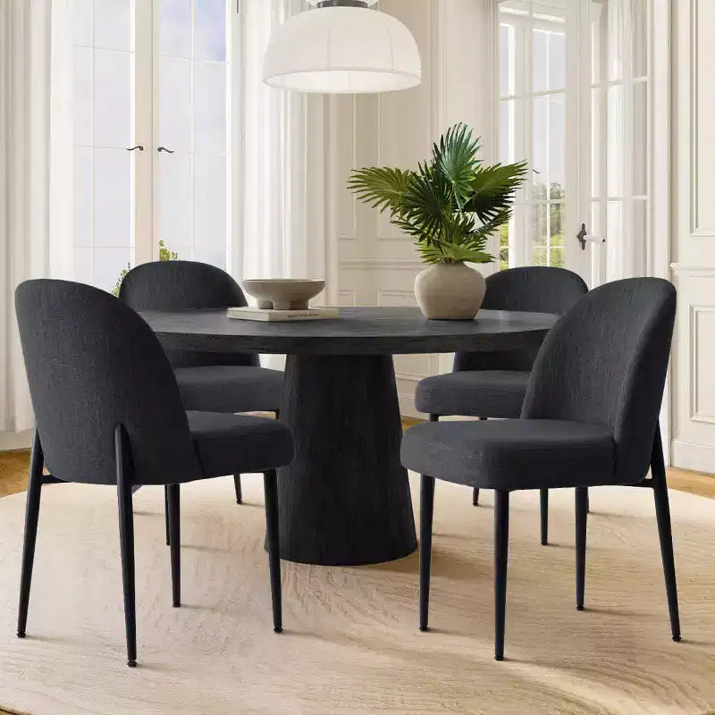 Set di 4 sedie da pranzo imbottite senza braccioli, sedie laterali in tessuto misto lino con gambe in metallo, sedie moderne per cucina e sala da pranzo - Panipeachy