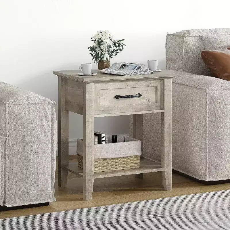 GustoWave Set di 2 comodini a 2 livelli, comodino con cassetto portaoggetti, comodini moderni per piccoli spazi, tavolino multifunzionale