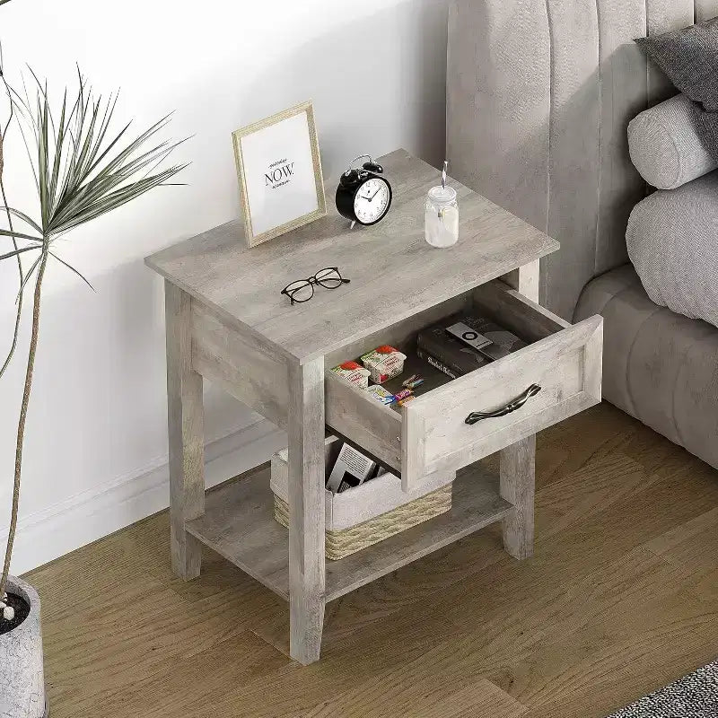GustoWave Set di 2 comodini a 2 livelli, comodino con cassetto portaoggetti, comodini moderni per piccoli spazi, tavolino multifunzionale