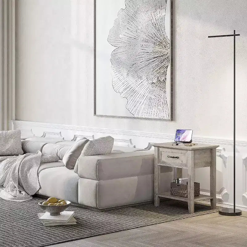 GustoWave Set di 2 comodini a 2 livelli, comodino con cassetto portaoggetti, comodini moderni per piccoli spazi, tavolino multifunzionale