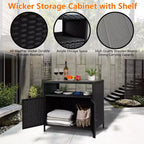 Mobiletto Contenitore in Resina Effetto Vimini, Organizer Versatile per Esterni/Interni con Ampio Piano d'Appoggio e Ripiano, Ideale per Patio, Giardino, Bordo Piscina o Cucina