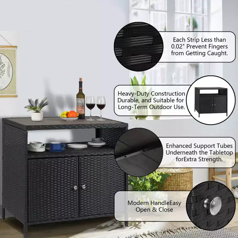 Mobiletto Contenitore in Resina Effetto Vimini, Organizer Versatile per Esterni/Interni con Ampio Piano d'Appoggio e Ripiano, Ideale per Patio, Giardino, Bordo Piscina o Cucina