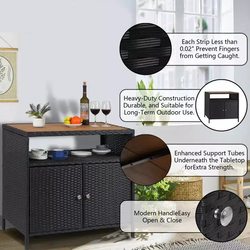 Mobiletto Contenitore in Resina Effetto Vimini, Organizer Versatile per Esterni/Interni con Ampio Piano d'Appoggio e Ripiano, Ideale per Patio, Giardino, Bordo Piscina o Cucina