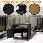Mobiletto Contenitore in Resina Effetto Vimini, Organizer Versatile per Esterni/Interni con Ampio Piano d'Appoggio e Ripiano, Ideale per Patio, Giardino, Bordo Piscina o Cucina