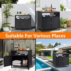 Mobiletto Contenitore in Resina Effetto Vimini, Organizer Versatile per Esterni/Interni con Ampio Piano d'Appoggio e Ripiano, Ideale per Patio, Giardino, Bordo Piscina o Cucina