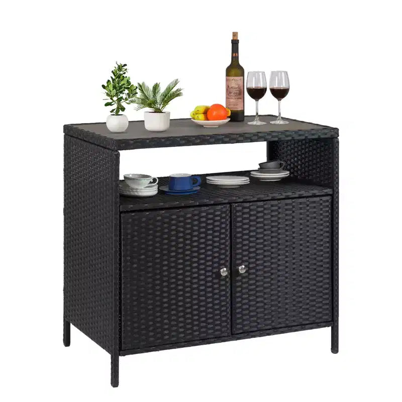 Mobiletto Contenitore in Resina Effetto Vimini, Organizer Versatile per Esterni/Interni con Ampio Piano d'Appoggio e Ripiano, Ideale per Patio, Giardino, Bordo Piscina o Cucina